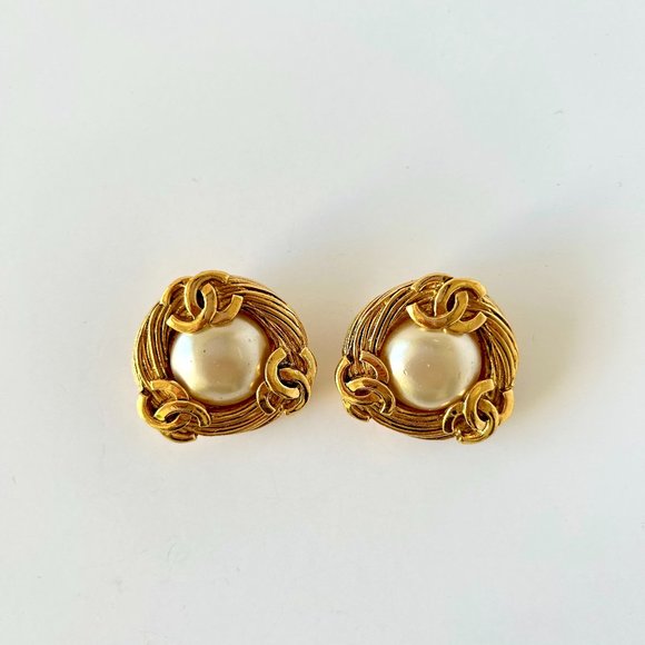 Chanel Faux Pearl Earrings